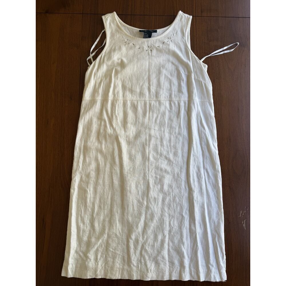 Vintage Requirements Women's Linen Blend Embroidered Dress White - Size S